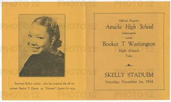 Programme for a Booker T. Washington High School football game, December 1, 1934. Creator: Unknown.