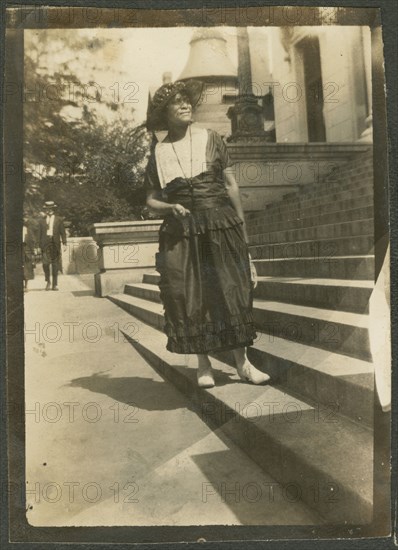 Photograph album page with three photographs of women in Tulsa, Oklahoma, 1920s. Creator: Unknown.