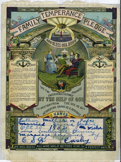 Family temperance pledge for Luther Miller Pulce and Irene Jenkins, October 30, 1902. Creator: Unknown.