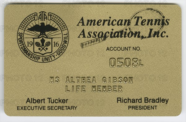 Membership card to the American Tennis Association for Althea Gibson, Aug 1995. Creator: Unknown.
