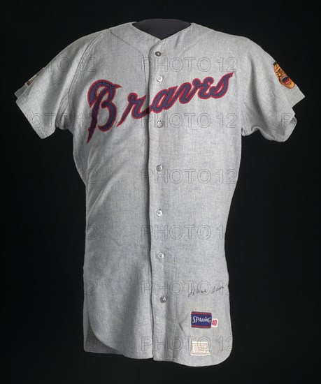 Jersey for the Atlanta Braves worn and autographed by Hank Aaron, 1968-1969. Creator: Spalding.