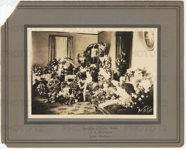 Photographic print of funeral floral arrangements for Samuel M. Jackson Jr., Sep 1928. Creator: The Blanch Randle Studio.
