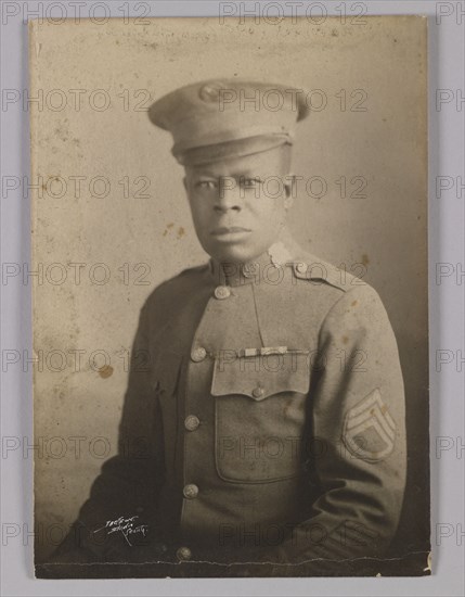 Framed photograph of unidentified WWI soldier, 1917-1918. Creator: Unknown.