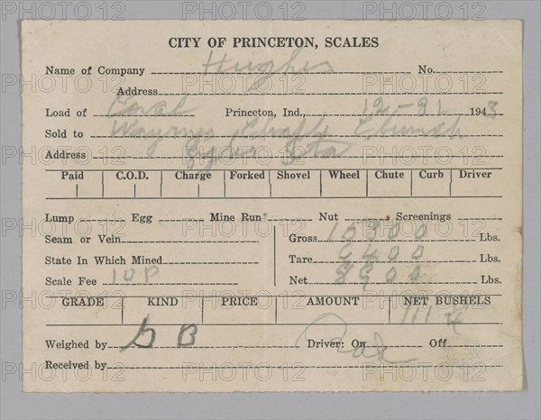 Receipt given to the Wayman Chapel A.M.E. Church in Lyles Station, 1943. Creator: Unknown.