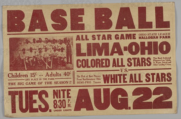 Poster for an All Stars baseball game, 1930s. Creator: Unknown.