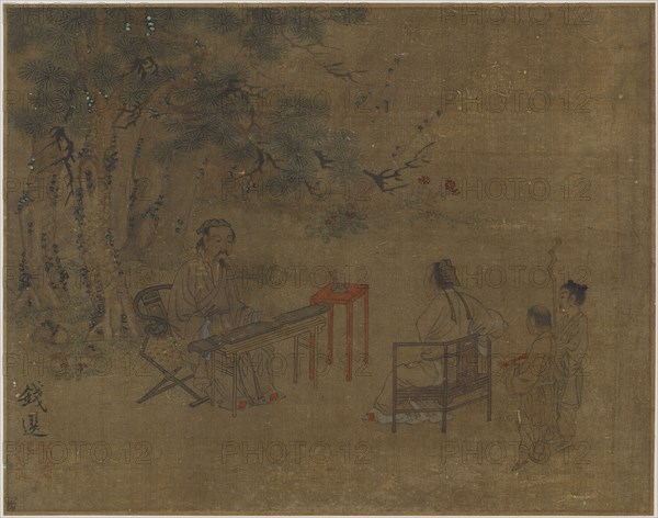 Playing the Zither under Pine Trees, Possibly Ming dynasty, 1368-1644. Creator: Unknown.