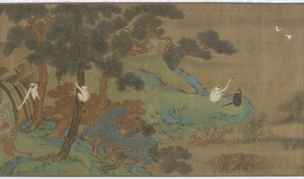 Landscape with Gibbons and Cranes, Qing dynasty, 18th century. Creator: Unknown.