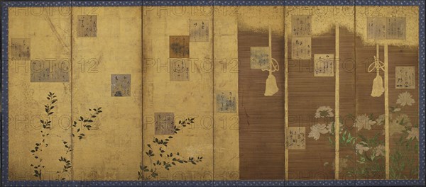 Folding screens mounted with poems from the anthology, Shin kokinshu, Edo period, c1624-1637. Creator: Hon'ami Kôetsu.