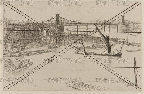 Old Hungerford Bridge, 1861. Creator: James Abbott McNeill Whistler.