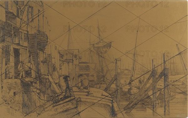 Etching plate: Limehouse, 1859. Creator: James Abbott McNeill Whistler.