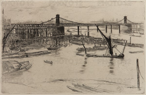 Old Hungerford Bridge, 1861. Creator: James Abbott McNeill Whistler.