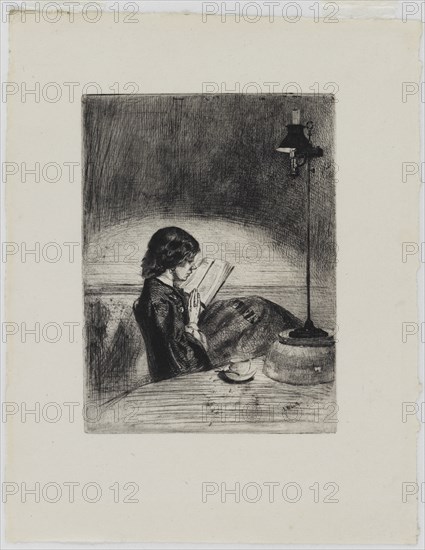 Reading by Lamplight, 1858. Creator: James Abbott McNeill Whistler.