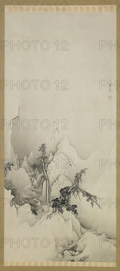 Winter landscape: a ravine, Meiji era, 1883. Creator: Kano Hogai.