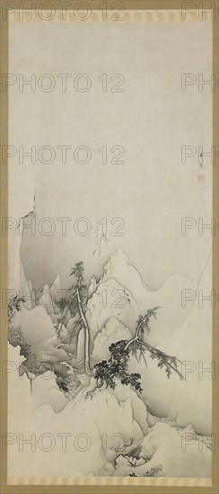 Winter landscape: a ravine, Meiji era, 1883. Creator: Kano Hogai.