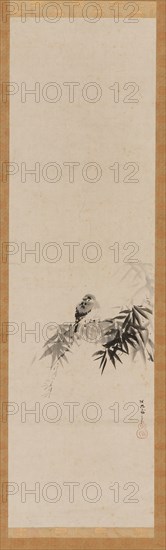 Bird on a bamboo branch, Edo period, 17th century. Creator: Kanô Tan'yû.