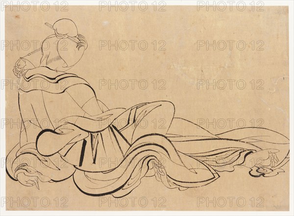 Seated woman scratching her head, late 18th-early 19th century. Creator: Hokusai.