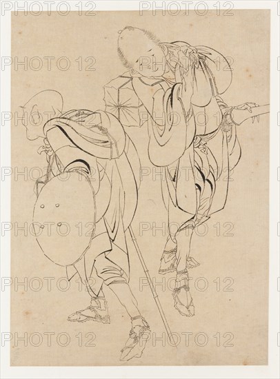 Travelers, late 18th-early 19th century. Creator: Hokusai.