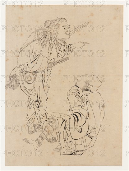 Two hunters, Edo period, 19th century. Creator: Hokusai.
