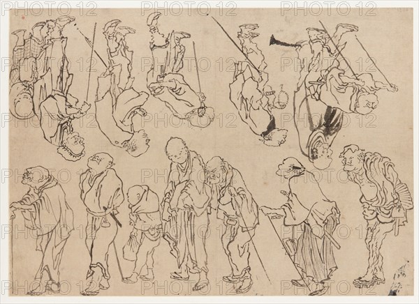 Studies of lame pilgrims, Edo period, 19th century. Creator: Hokusai.