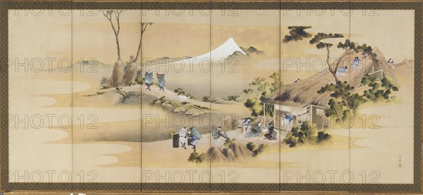 Country Scenes and Mount Fuji; one of a pair, Edo period, ca. 1830-1832. Creator: Hokusai.