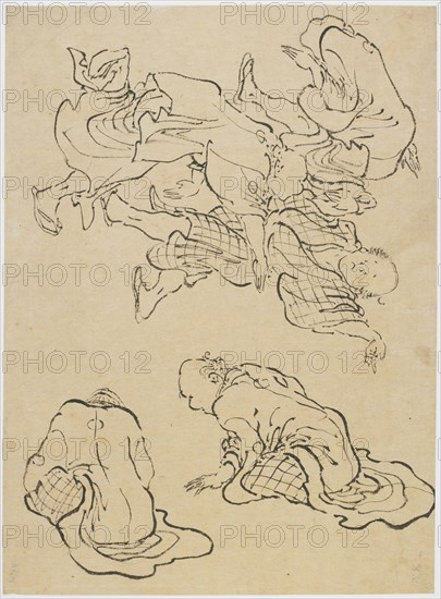 Men dancing, and miscellaneous figures, late 18th-early 19th century. Creator: Hokusai.