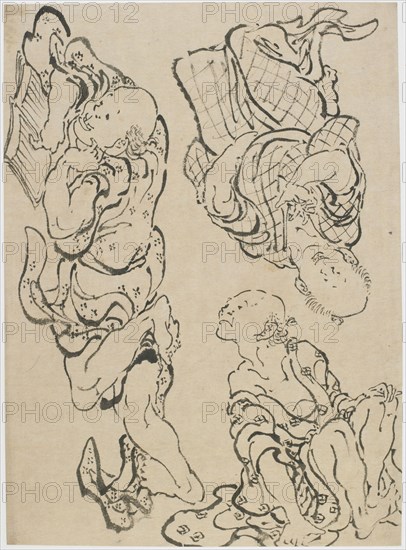 Three figures, late 18th-early 19th century. Creator: Hokusai.