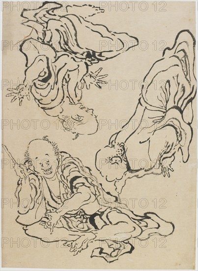 Three men gesticulating, late 18th-early 19th century. Creator: Hokusai.