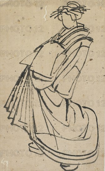 Sketch of a courtesan, late 18th-early 19th century. Creator: Hokusai.