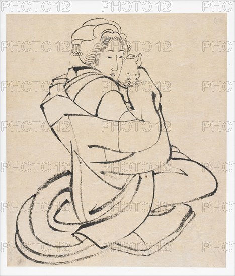 Lady Holding a Cat, Edo period, ca. 1810s. Creator: Hokusai.