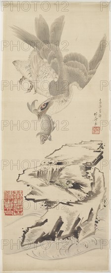 Hawk and fish, late 18th-early 19th century. Creator: Hokusai.