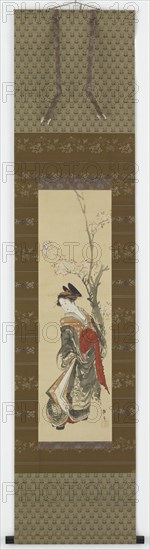 A Courtesan under a cherry tree, late 18th-early 19th century. Creator: Hokusai.