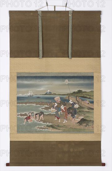 Landscape: clam-gatherers on the shore, late 18th-early 19th century. Creator: Hokusai.