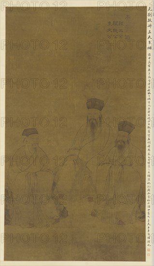 Portraits of Three Scholars: Cheng Hao, Cheng Yi, and Zhu Xi, Yuan dynasty, 13th-14th century. Creator: Liu Minshu.