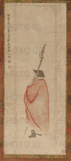 Standing man in a red coat, Qing dynasty, (18th century ?). Creator: Luo Ping.