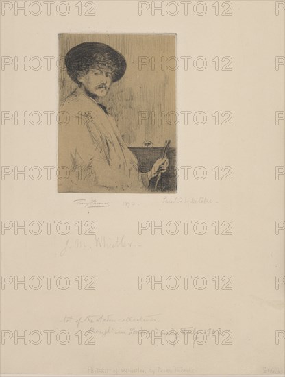 After Whistler's Arrangement in Grey: Portrait of the Painter, 1874. Creator: Percy Thomas.
