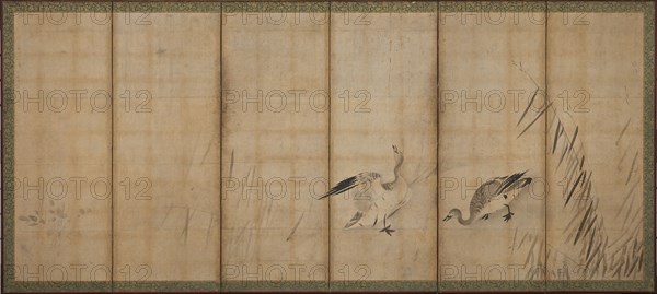 Two geese and grasses, Muromachi period, mid-late 16th century. Creator: Sesson Shukei.