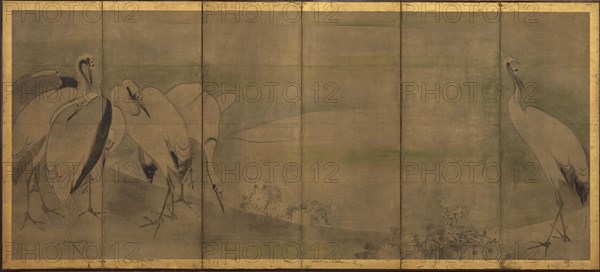 Cranes and chrysanthemums, Momoyama or Edo period, 1568-1868. Creator: Sôtatsu.