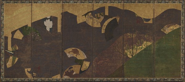 Ivy vines, bridges and floating fans, Momoyama or Edo period, early 17th century. Creator: Sôtatsu.