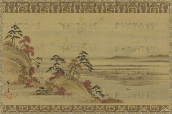 River landscape: red foliage and Mount Fuji, Edo period, mid 19th century. Creator: Utagawa Hiroshige II.