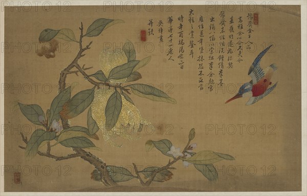 Bird, Fruit, and Flowers, Qing dynasty, 1741. Creator: Wu Zhang.