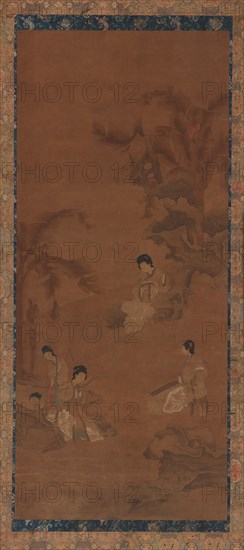 Female musicians in a garden under banana palms, Ming dynasty, 1368-1644. Creator: Unknown.