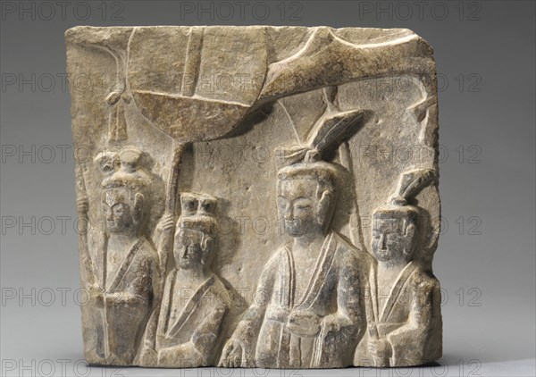 Square fragment: showing Buddhist procession, Northern Wei dynasty, early 6th century. Creator: Unknown.