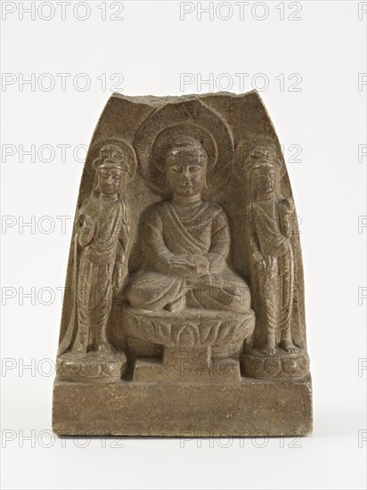 Seated Buddha with two bodhisattvas, Period of Division, 557-581. Creator: Unknown.