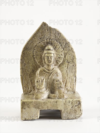 Seated Buddha with figures, Period of Division, possibly 386-535. Creator: Unknown.