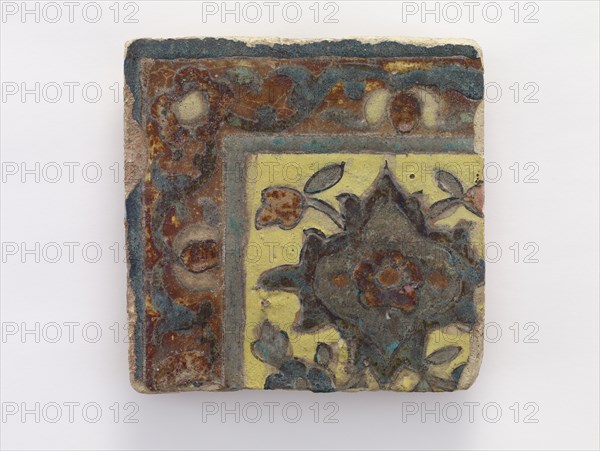 Corner piece tile, Qajar period, 17th century. Creator: Unknown.