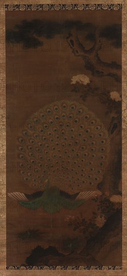 Peacock, peonies and pine, Edo period, 1615-1868. Creator: Unknown.