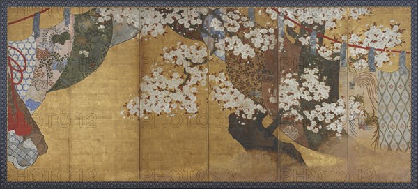 Wind-screen and cherry tree, Edo period, 1615-1868. Creator: Unknown.