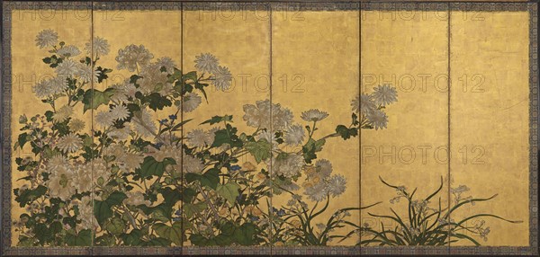 Flowers: chrysanthemums, peonies, etc, Edo period, 18th-19th century. Creator: Unknown.