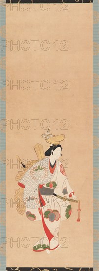 Dancer in a white dress, patterned with colored leaves..., Edo period, Kambun era, 1661-1673. Creator: Unknown.