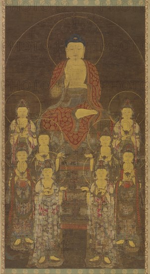 Buddha Amitabha (Amita) and the Eight Great Bodhisattvas, Late Goryeo period,mid-late 14th cent. Creator: Unknown.